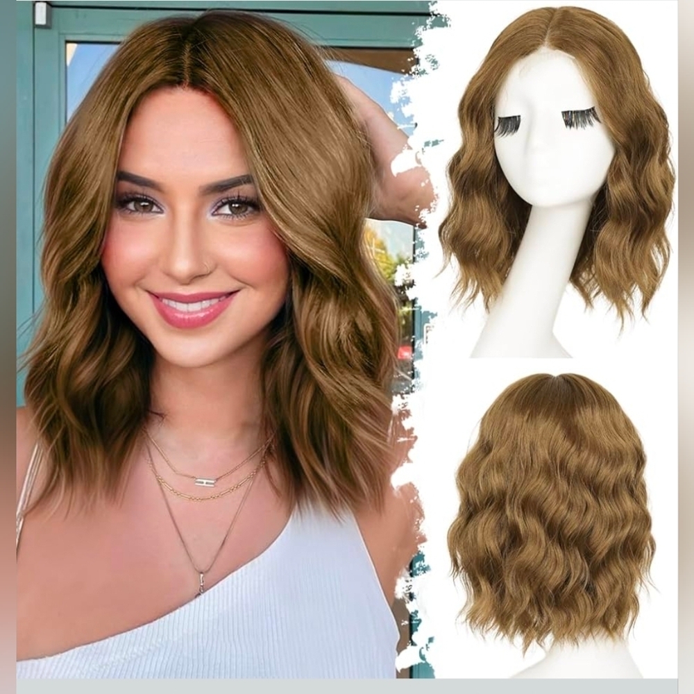 NWT - 14" Light Ash Brown Wavy Lace Hairline Synthetic Hair Wig